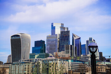 River Thames, Business District Skyscrapers, Financial Towers Cityscape Panorama, The Square Mile,...