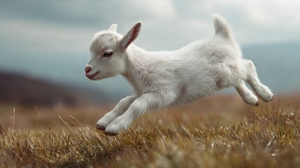  Small White Goat Running Through A Field