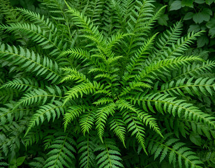Vibrant Green Ferns in Nature Close Up View Leafy Texture