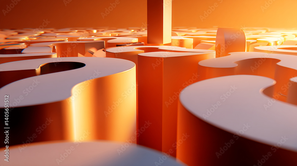 Aufkleber Abstract image of orange question marks forming a textured surface, lit by warm light, suggesting concepts of inquiry, questions, and problem-solving