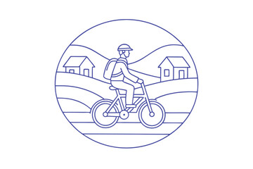 Fototapeta premium Bicycle Rider In Minimalist Rural Landscape Vector Illustration Design