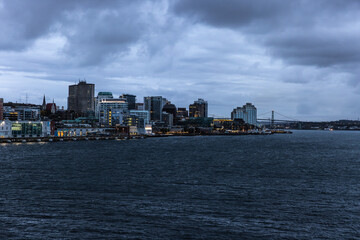 Photo of evening cityscape of Halifax Nova Scotia Canada scenic harbor and dramatic cloudscape 
