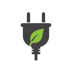 Obraz premium Green Energy Connection: An illustrated depiction of a power plug, integrated with a verdant leaf, embodying a concept of eco-friendly power sources, renewable energy, and sustainable living.