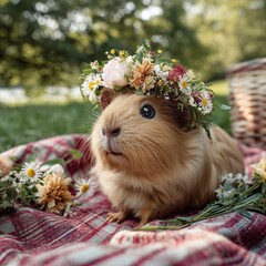  Guinea With A Flower Crown On Its Head