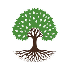 Tree of Life: A vibrant illustration of a tree with lush green leaves and strong brown roots symbolizing life, growth, and the interconnectedness of nature.