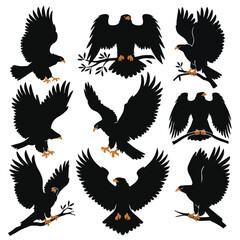 set of eagle black vector silhouettes