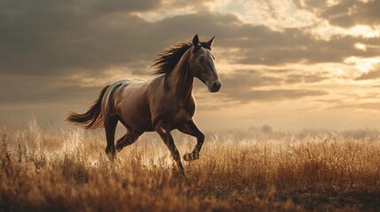  A Horse Running Through A Field Of Tall Grass