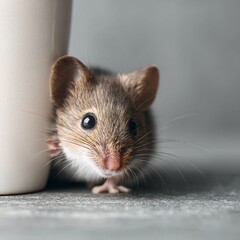  A Small Mouse That Is Peeking Out Of A Cup