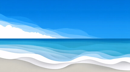 Paper Cut Style Beach and Ocean Landscape Illustration
