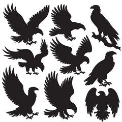 Fototapeta premium set of eagle black vector silhouettes