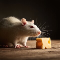  A White Rat That Is Eating A Piece Of Cheese