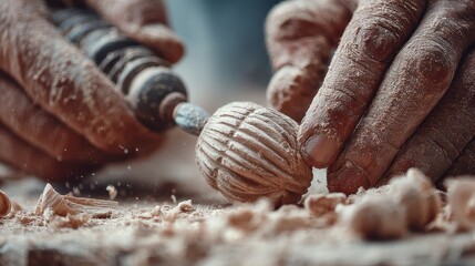 Close-up of hands shaping a piece of wood with a chisel - shaping hobby precision wood