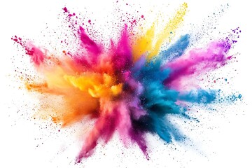 Abstract powder splatted background. Colorful powder explosion on white background. 