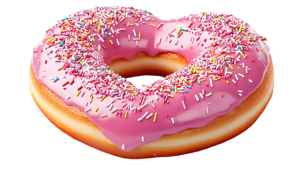 Isolated Photo of a Pink Heart Shaped Donut with Colorful Sprinkles