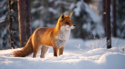 A Fox Standing In The Snow In The Woods