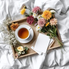  A Cup Of Tea And A Card On A Tray