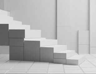 white cube boxes step on white background for display 3d rendering