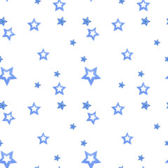 watercolor blue different stars, seamless pattern, various gradient textured decorative element stars shape, hand drawn illustration for party, birthday, event, textile, fabric decoration