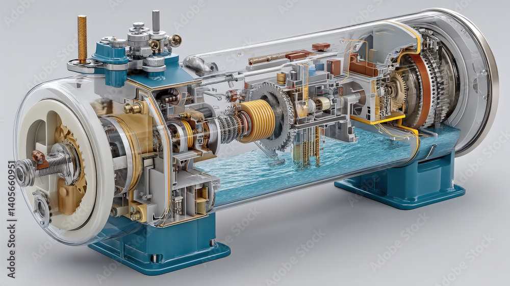 Aufkleber detailed cross section diagram of hydro turbine showcases intricate water flow and mechanical compon