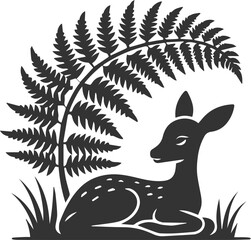 Deer with forest tree vector silhouette