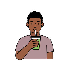 Man sipping a Refreshing Beverage: A stylized illustration depicts a man relishing a cold, healthy drink, conveying the refreshing qualities of a moment of repose.