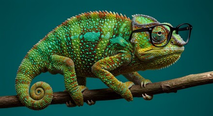 Obraz premium Spectacled Chameleon: A Vibrant, Jewel-toned Portrait