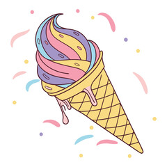 Colorful flat style vector cone ice cream.