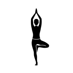Fototapeta premium Balancing in Stillness: Silhouette of a person in a tree pose, practicing yoga in serene stillness, embracing mindfulness.