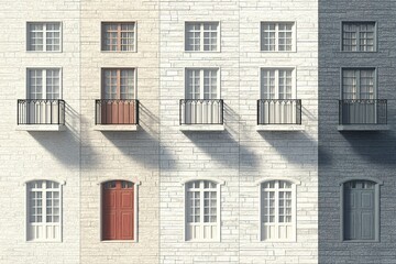 Fototapeta premium Unique architectural design featuring contrasting facades and balconies in urban setting during daylight