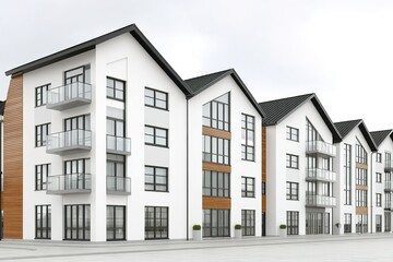 Naklejka premium Modern residential building exterior with multiple balconies and large windows during daylight hours