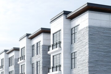 Obraz premium Modern residential building exterior design showcasing contemporary architecture and clean lines in a neighborhood setting