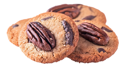 Isolated Photo of Delicious Pecan Chocolate Chip Cookies on Transparent Background