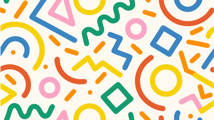 Memphis geometric seamless pattern. Cute kid doodle design. 7