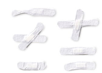 Set of White Medical Plasters and Adhesive Bandages Isolated on White Background