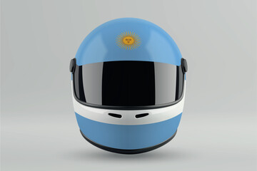 Front view of racing helmet featuring Argentina flag colors