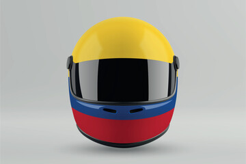 Front view of racing helmet featuring Colombia flag colors