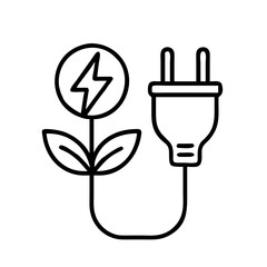 Green Energy Icon with Electric Plug and Leaf Design  
