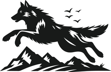 Mountain with wolf vector