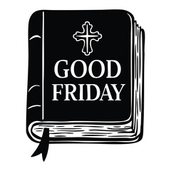 Adorable Black and White Book Friday Illustration Design with Faith, Cross Symbols
