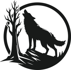 Mountain with wolf vector