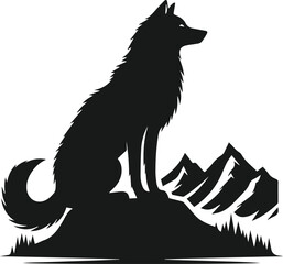 Mountain with wolf vector
