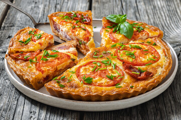 Freshly baked Italian Tomato Cheese Pie, top view