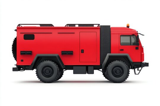 Robust red off-road emergency vehicle