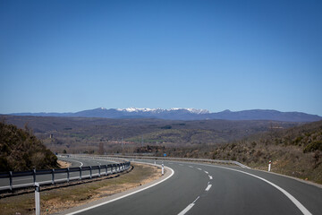 cantabrian mountains background. motorway of the northern spain.
