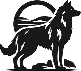 Mountain with wolf vector