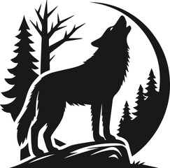 Mountain with wolf vector