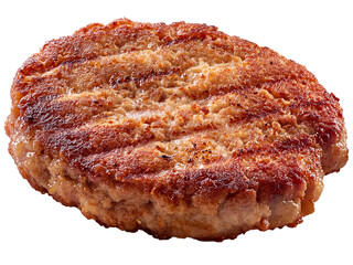 Grilled burger patty isolated on transparent background, perfect for food and restaurant menus