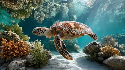 Fototapeta premium Generic Turtle Swimming Moment 9it2h2h Garden Coral