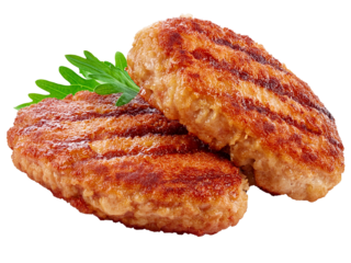 Grilled burger patty isolated on transparent background, perfect for food and restaurant menus