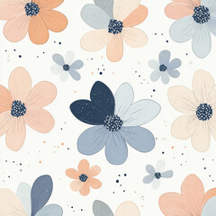 beautiful floral pattern featuring various flowers in soft pastel colors, including peach, blue, and cream, creating serene and cheerful atmosphere